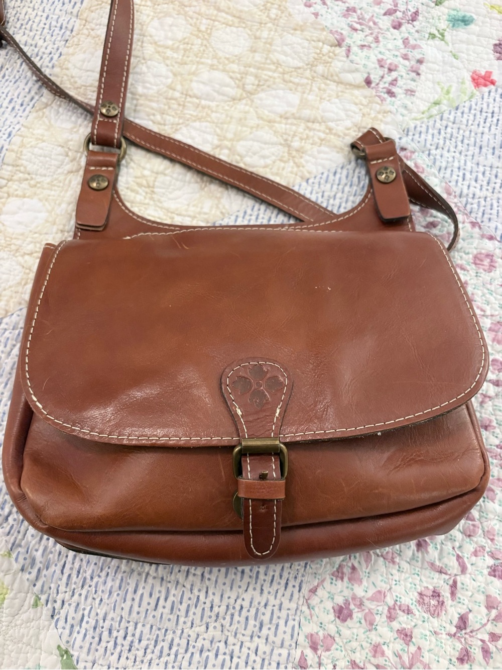 Patricia Nash Brown Leather Flap Crossbody with Buckle